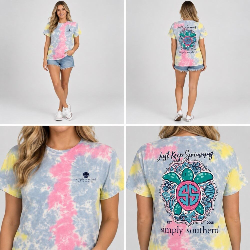 Simply Southern Women’s Small Tie Dye Turtle Just Keep Swimming Graphic Tee